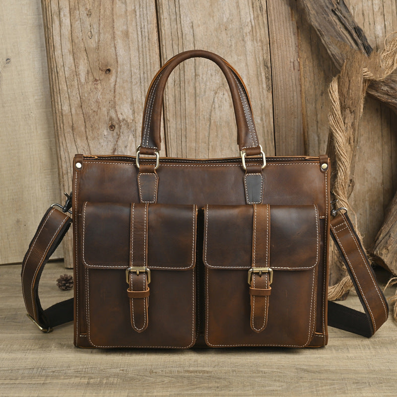Men's Handmade Retro Cowhide Horizontal Leather Crazy Horse Handbags