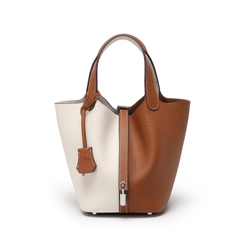 Women's High Quality Genuine Leather Vegetable Basket First Layer Cowhide Bucket Bags