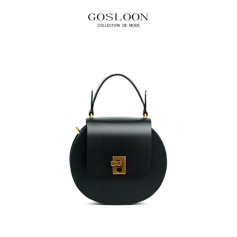 Gu Design Thick Cowhide Round Pie Crossbody Bags