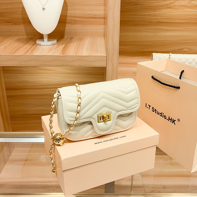 Women's Genuine Leather Golden Balls Rhombus Chain Shoulder Bags