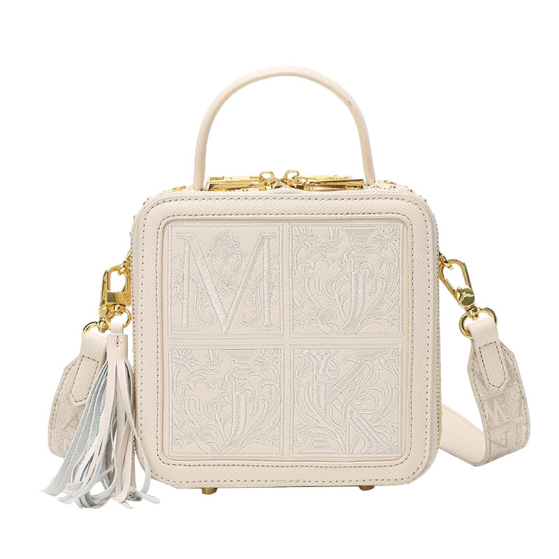 Women's High-grade Leather Embroidered Portable Box Fashion Crossbody Bags