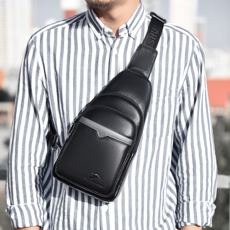 Men's First Layer Cowhide Tide Kangaroo Leisure Men's Chest Bags