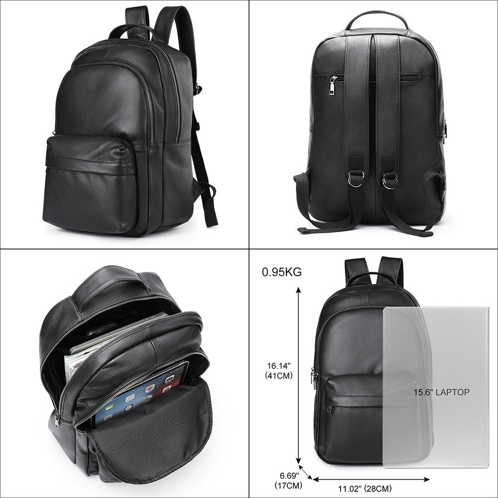 Men's First Layer Cowhide Black Trendy Cool Backpacks