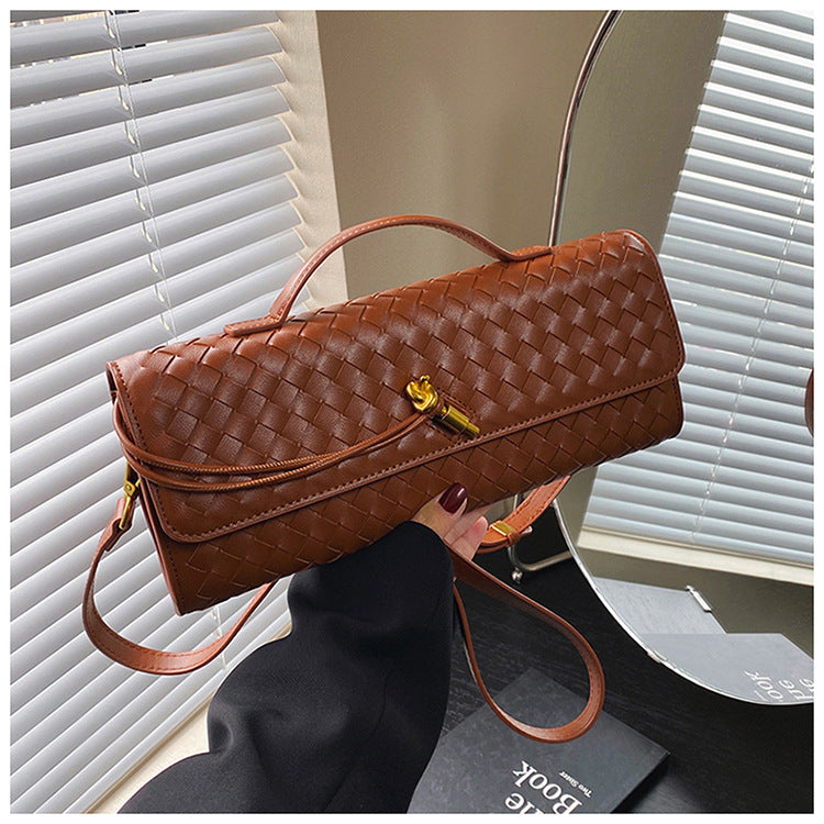 Hand-woven Soft Leather Dinner Baguette File Crossbody Bags