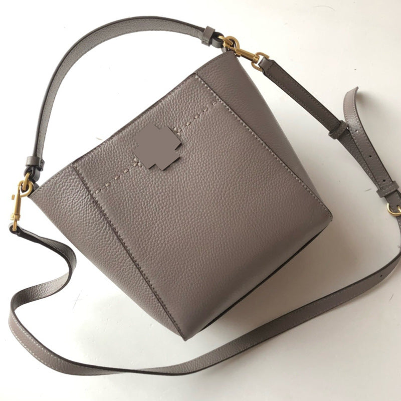 Women's Size Detachable Strap Milled Cowhide Portable Bucket Bags