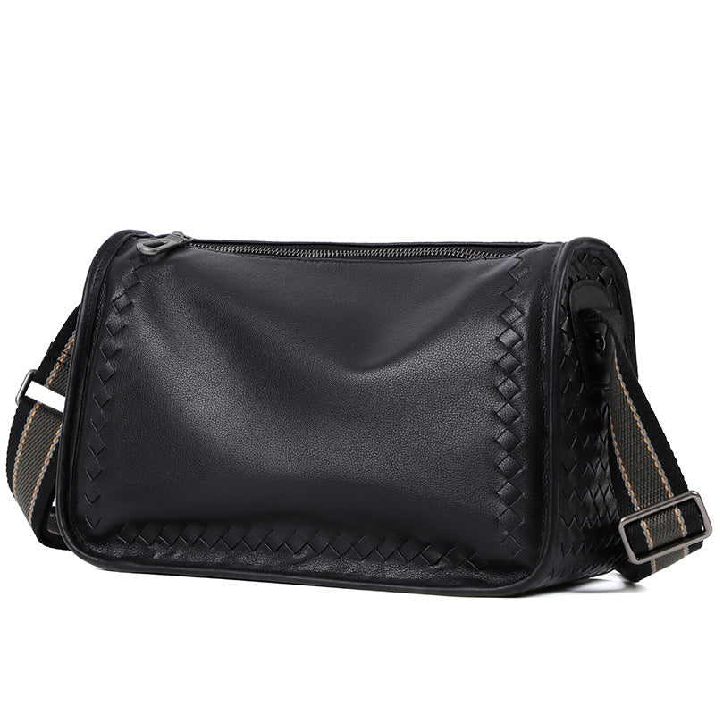 Men's Woven Leather First Layer Cowhide Sheepskin Men's Messenger Bags