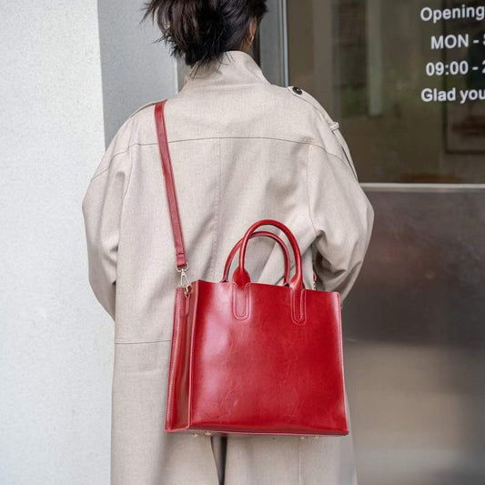 Women's Elegant Cowhide Lazy Design Commuter Large Capacity Shoulder Bags
