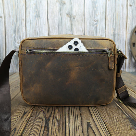 Men's Leather Handmade Retro Crazy Horse Simple First Men's Shoulder Bags