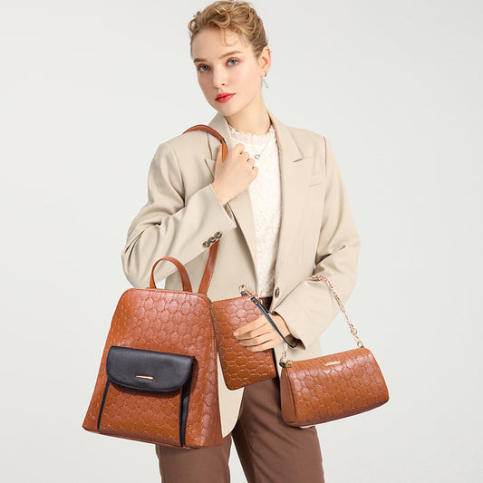 Women's Fashionable Embossed Trendy Simple Large Capacity Backpacks