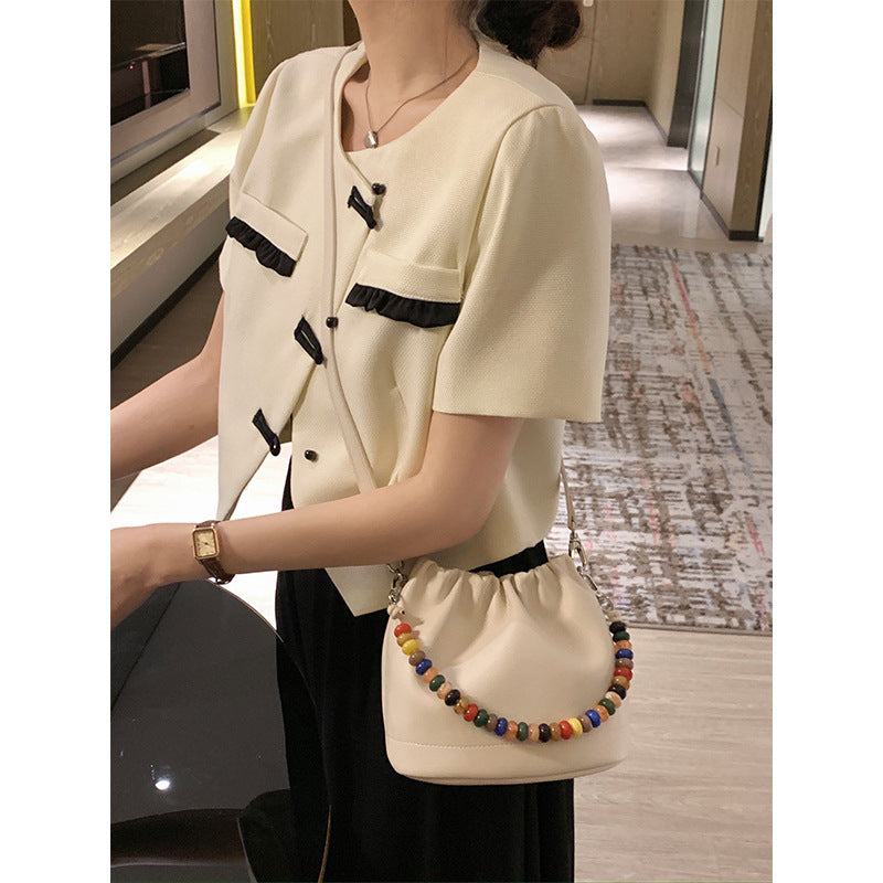 Women's Genuine Leather Rainbow Beaded Niche High-grade Shoulder Bags