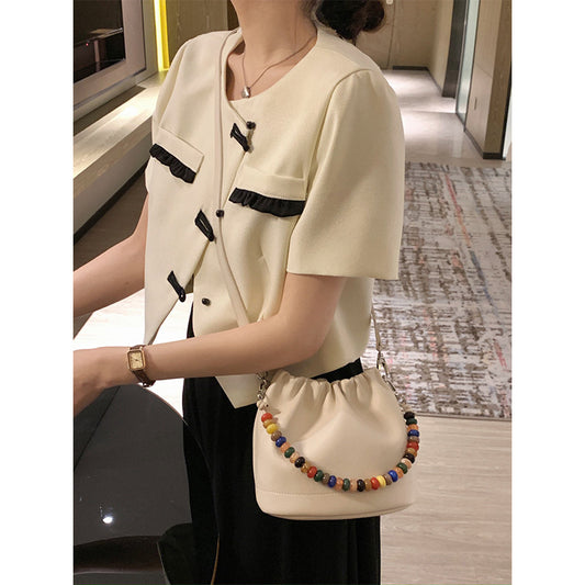 Women's Genuine Leather Rainbow Beaded Niche High-grade Shoulder Bags