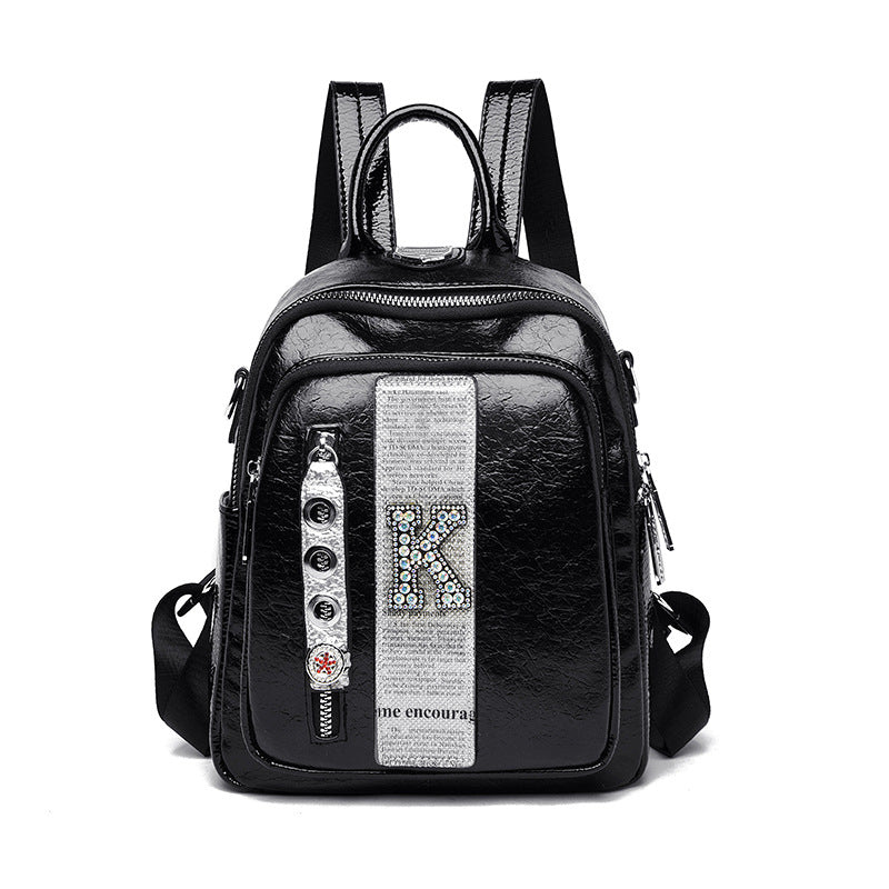 Women's Fashion Korean Style Diamond Letters Soft Backpacks
