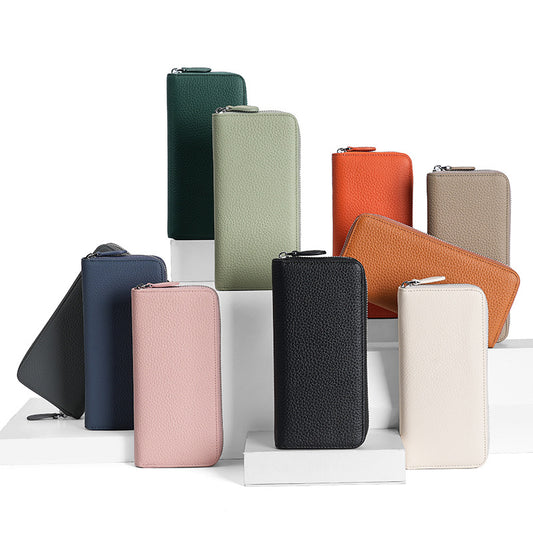 Leather Long Swiping Storage Top Layer Card Holder