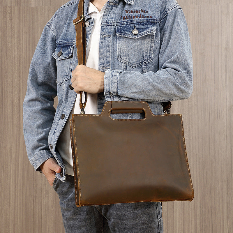 Men's Leather Scalper Crazy Horse Retro Simple Handbags