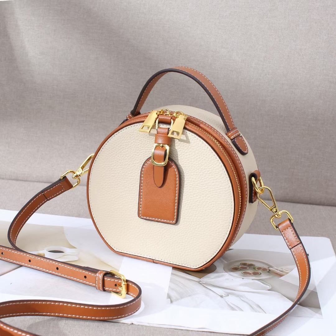 Women's Genuine Leather Mini Round First Layer Shoulder Bags