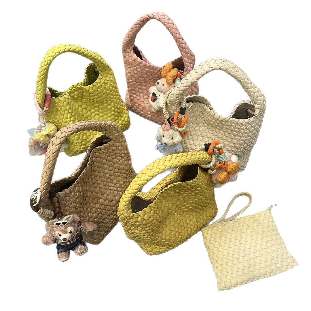 Women's Handmade Woven Vegetable Basket Cowhide Portable Shoulder Bags
