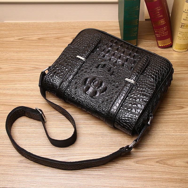 Men's Simple Cambridge Genuine Leather Crocodile Pattern Men's Messenger Bags