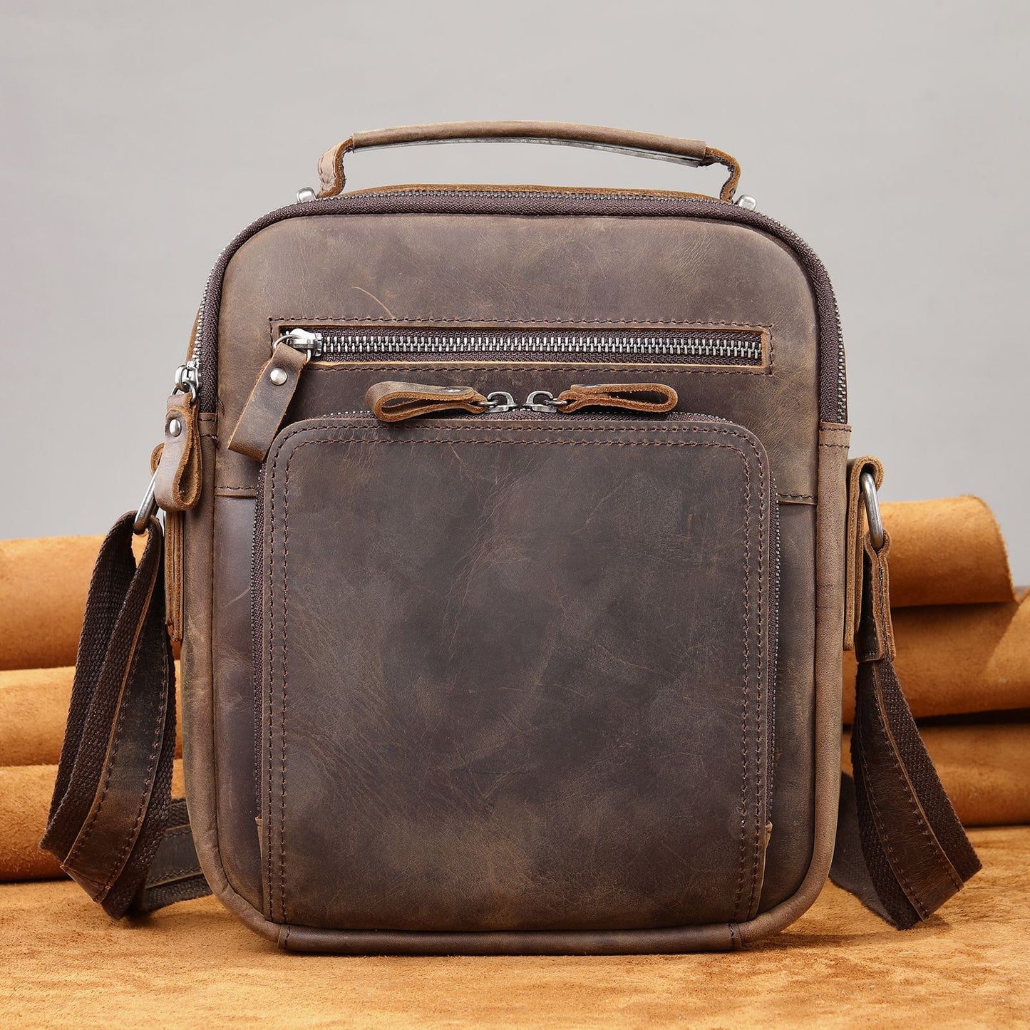 Men's Crazy Horse Leather Retro Trendy Large Men's Messenger Bags