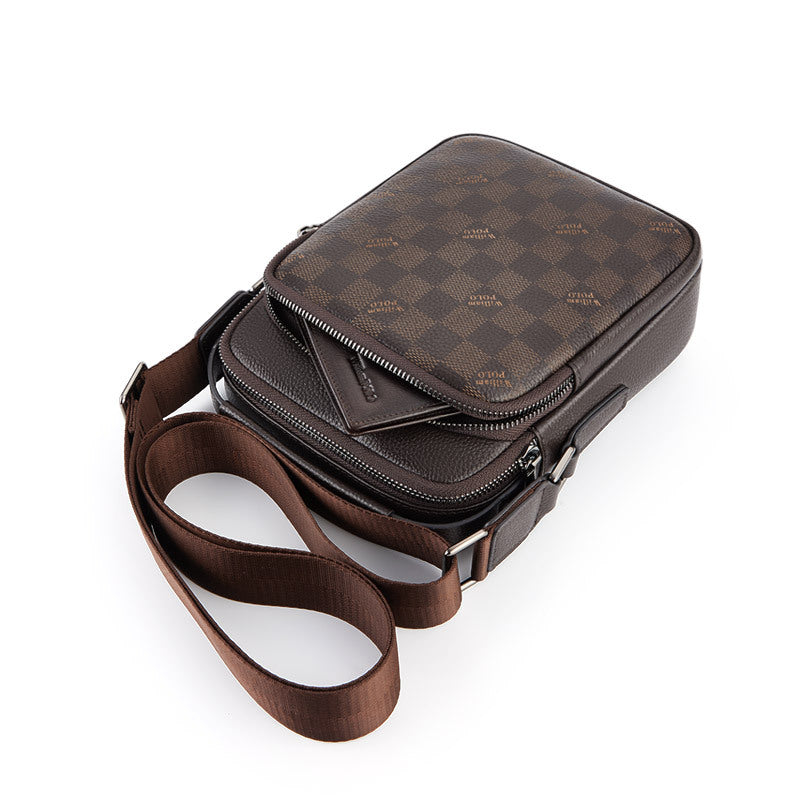 Men's Plaid First Layer Cowhide Business Slanting Men's Messenger Bags