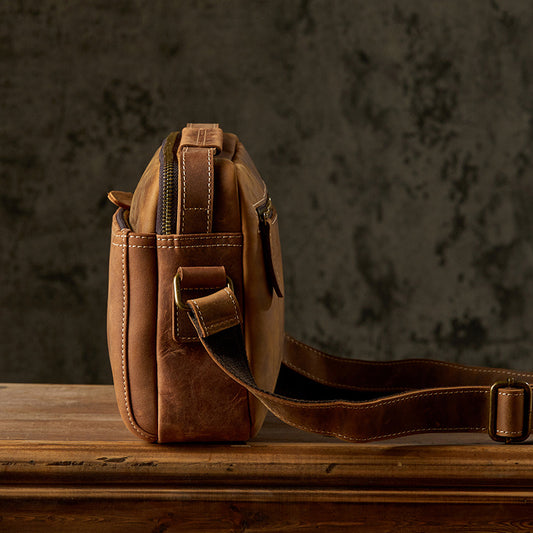 Men's Handmade Cowhide Cross Simple Retro Green Shoulder Bags
