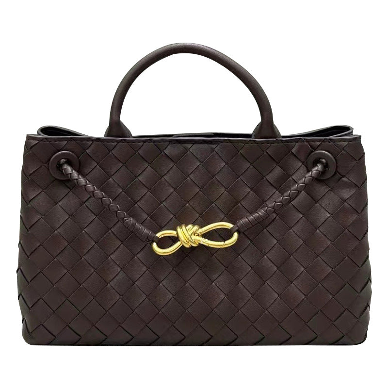 Women's Design Metal Cord Fastener Authentic Leather Weave Portable Bags