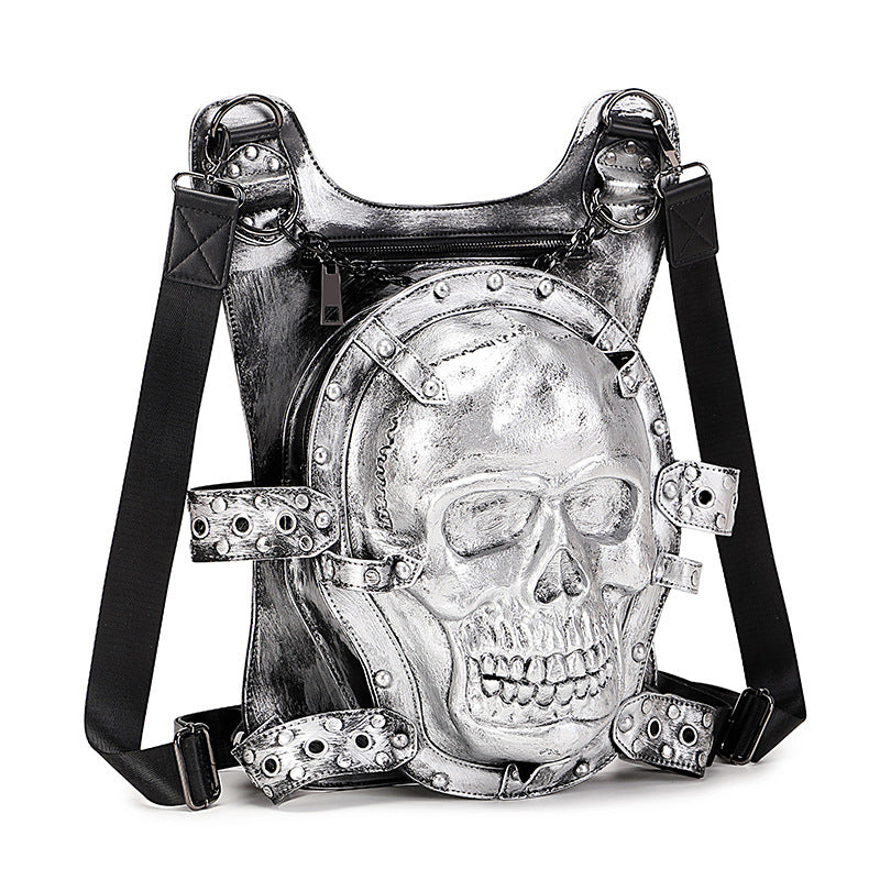 Women's & Men's & Skull Trendy Cool Motorcycle Three-dimensional Leather Backpacks