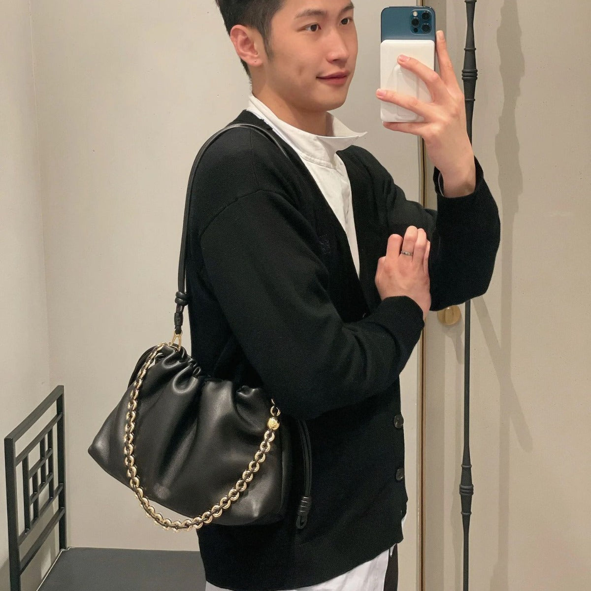 Mi Leather Drawstring Chain Lucky Cloud Bucket Bags