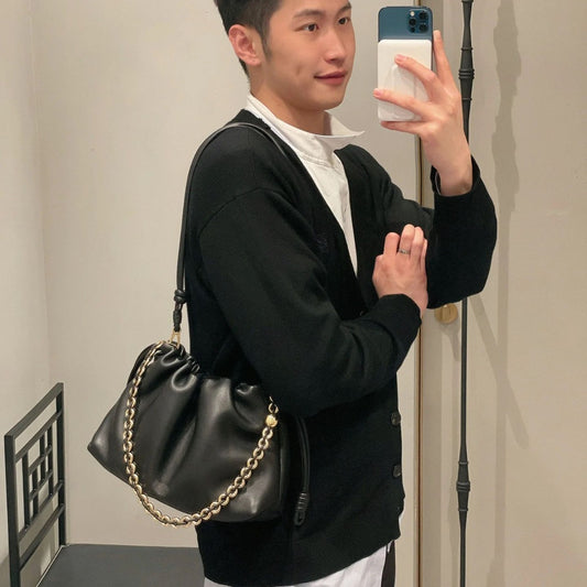 Mi Leather Drawstring Chain Lucky Cloud Bucket Bags