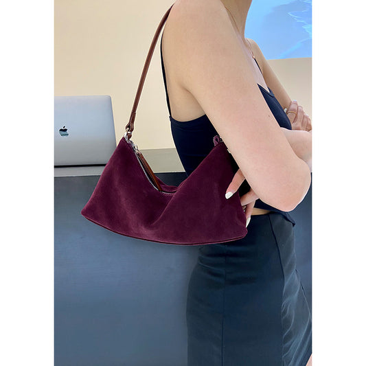 Women's Niche Suede Underarm Baguette Retro Matte Armpit Bags