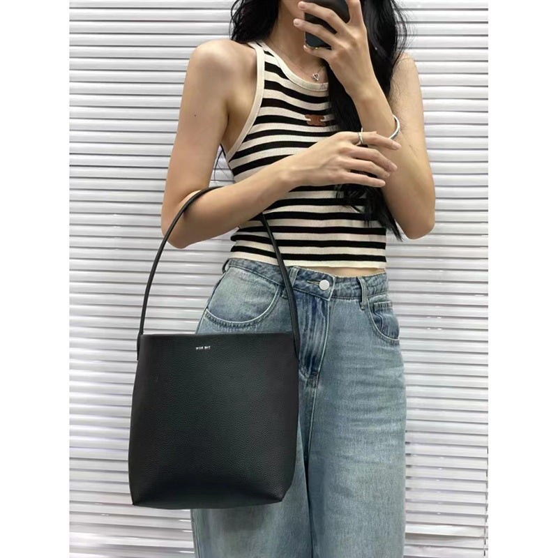 Korean Commuter High-grade Big Soft Leather Bucket Bags
