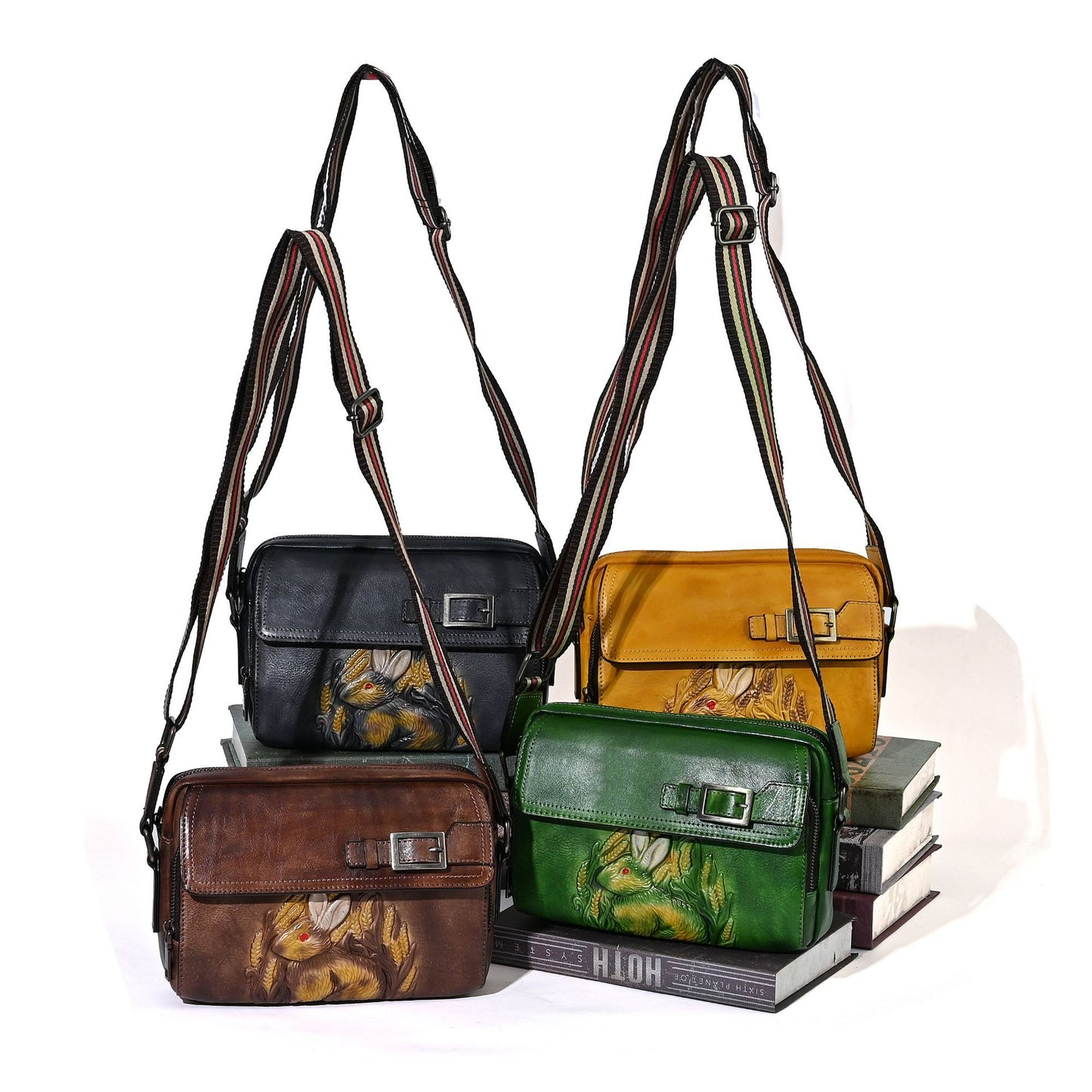 Chinese Style Embossed Rabbit First Layer Shoulder Bags