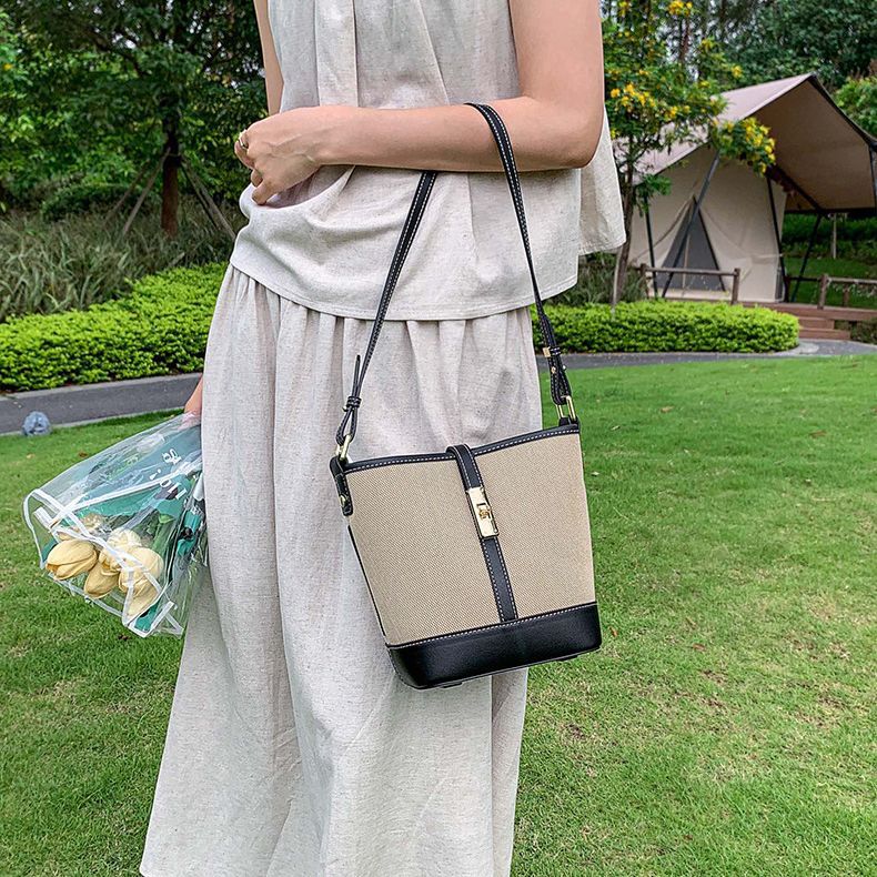 Women's Cowhide Canvas Stitching Summer Underarm Korean Crossbody Bags