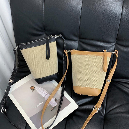 Women's Fashion Mobile High-grade With Leather Canvas Crossbody Bags