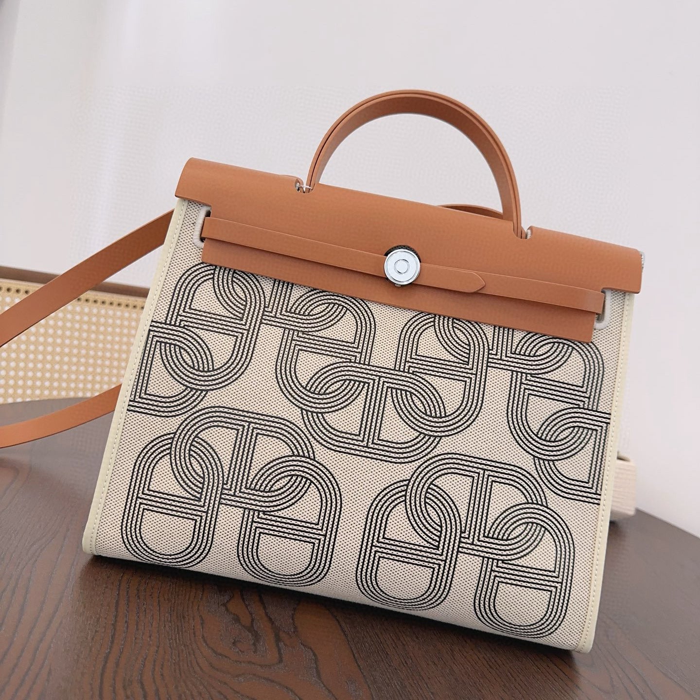 Women's Kelly Cowhide Stitching Canvas Large Capacity Handbags