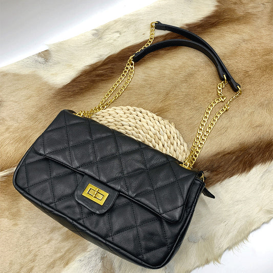 Women's Cowhide Diamond Pattern Fashionable Genuine Leather Classic Style Bags