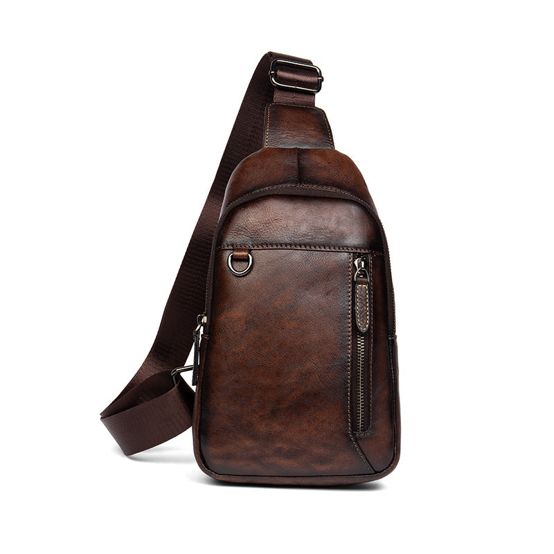 Men's First Layer Cowhide Retro Brushed Old Men's Chest Bags