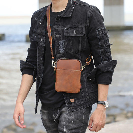 Men's Handmade Genuine Leather Mini Retro Vertical Men's Shoulder Bags