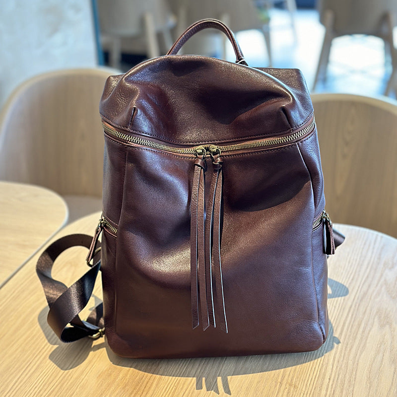 Women's Vintage Leather Simple First Layer Cowhide Backpacks