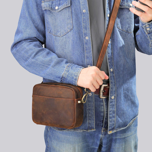 Men's Crazy Horse Leather Large Capacity Clutch Men's Shoulder Bags