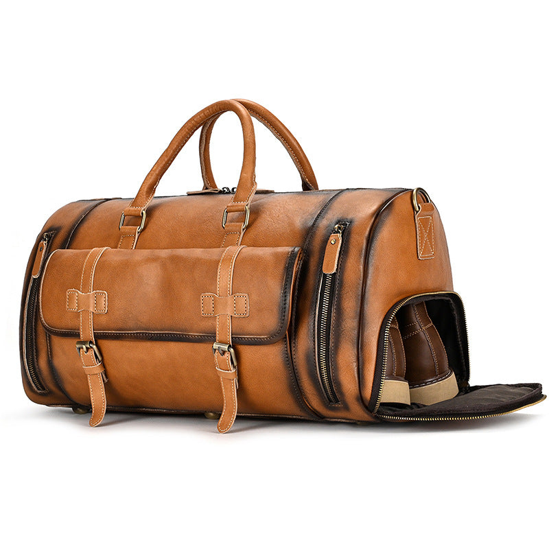 Men's Crazy Horse Leather With Shoe Position Travel Bags