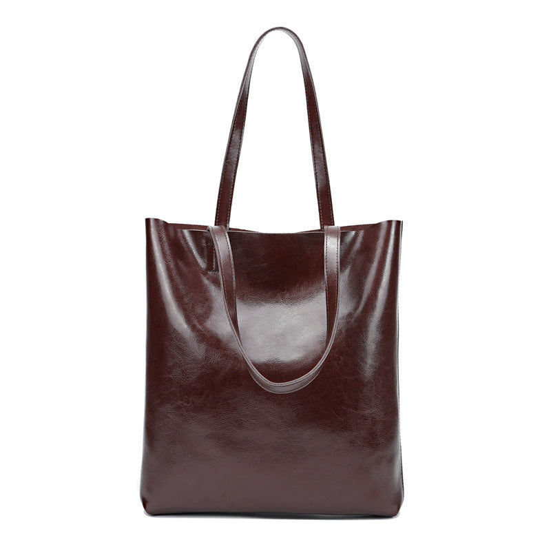 Women's Capacity Oil Wax Leather Vertical Genuine Tote Bags