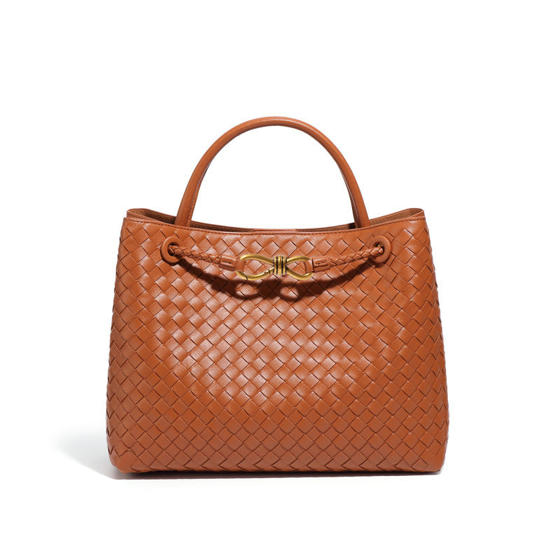 Women's Style Metal Cord Fastener Woven Large Handbags