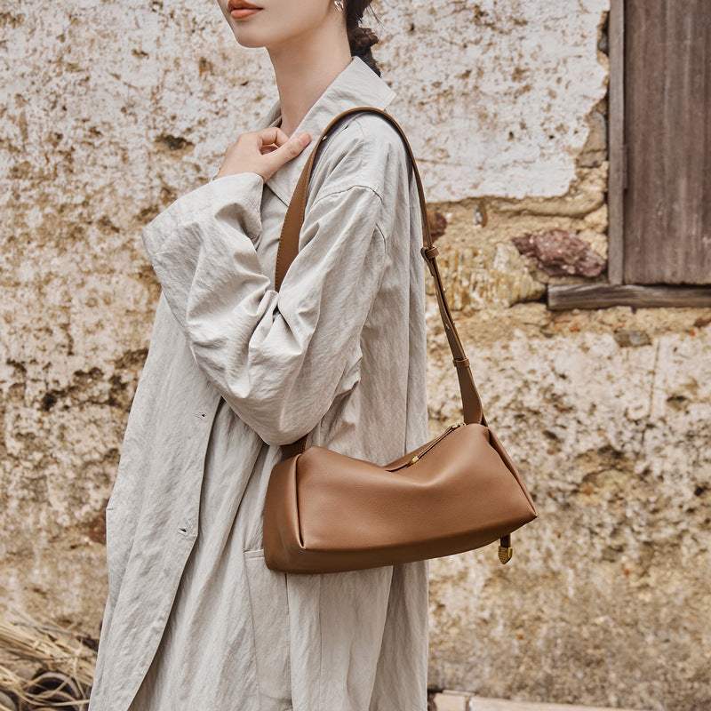 Women's White High-grade Boston Pillow Summer Genuine Crossbody Bags