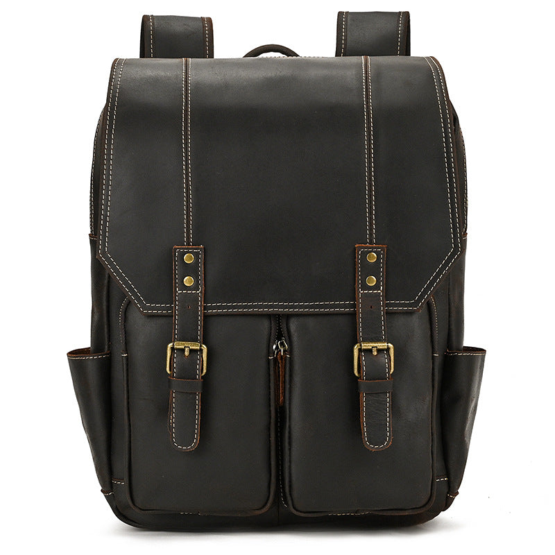 Men's Crazy Horse Leather Top Layer Cowhide Backpacks