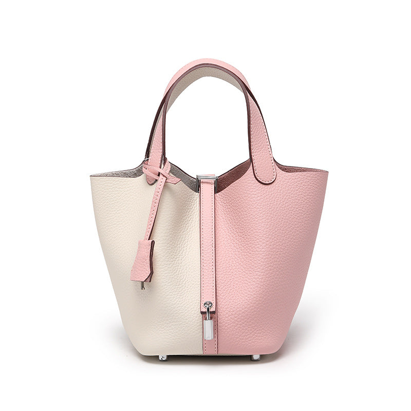 Women's High Quality Genuine Leather Vegetable Basket First Layer Cowhide Bucket Bags