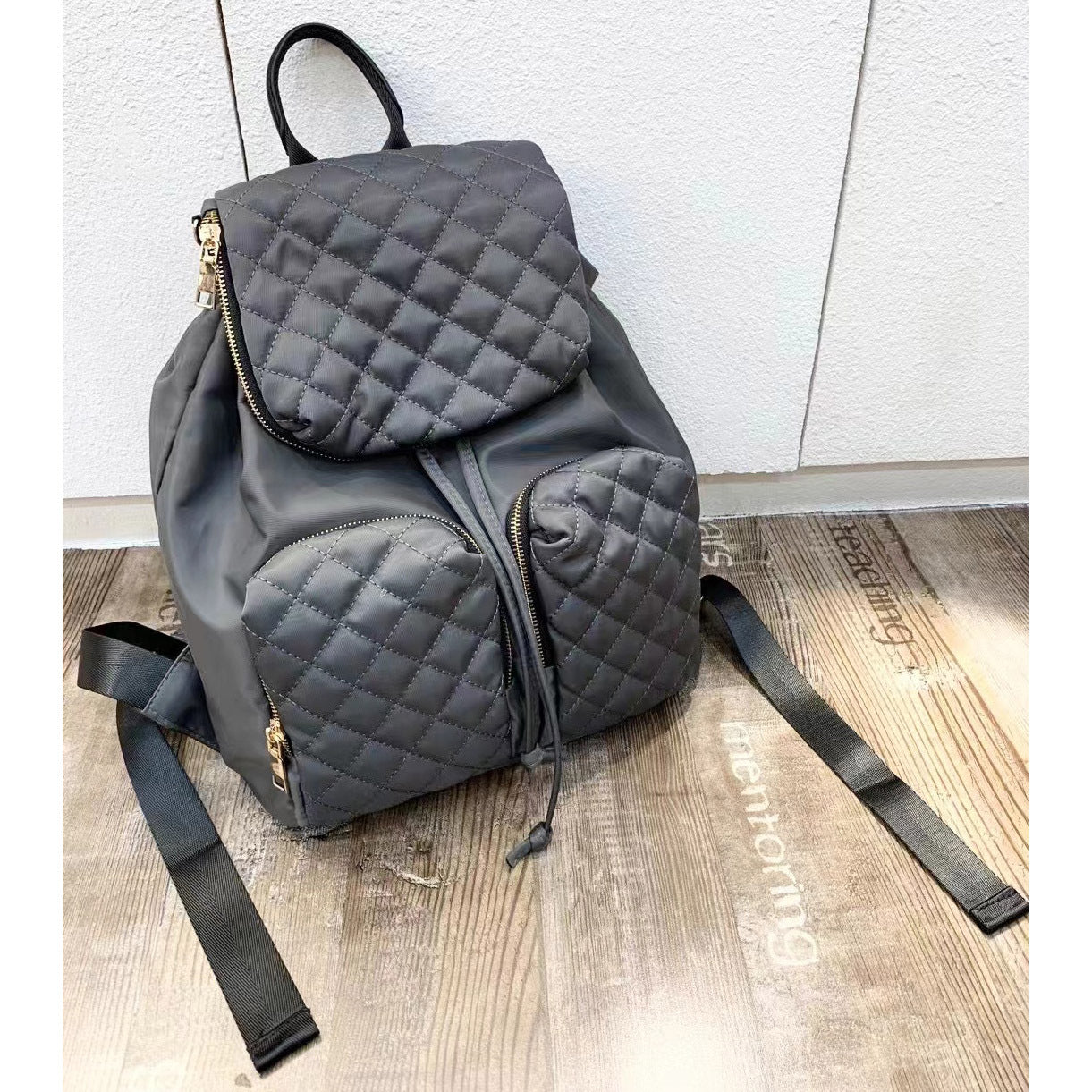 Women's Large Capacity Flip Drawstring Rhombus Nylon Backpacks