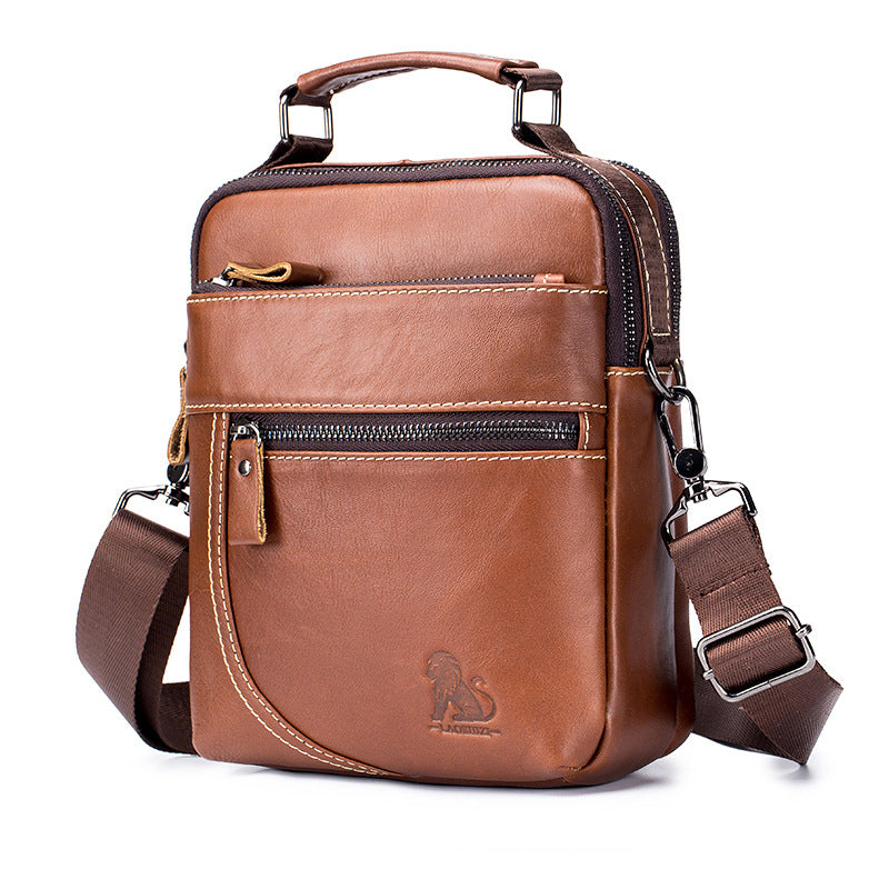 Men's Wax Skin First Layer Leather Vertical Handbags