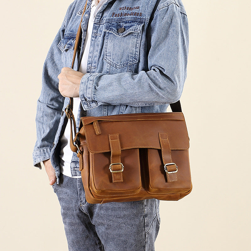 Men's Crazy Horse Single Large Capacity Personalized First Layer Men's Messenger Bags
