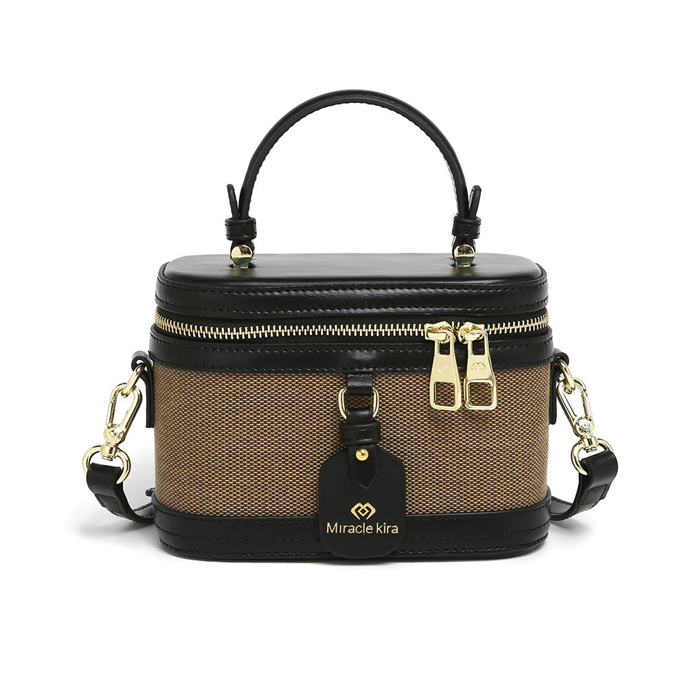 Women's Black White Rhombus Round Box High Shoulder Bags