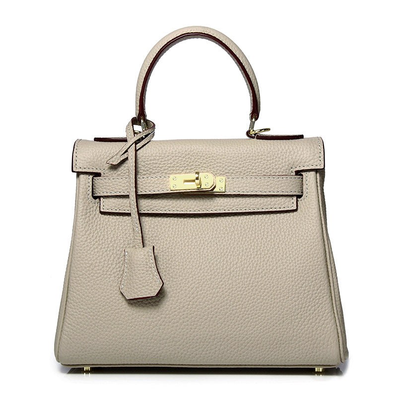 Women's First Layer Cowhide Kelly Litchi Grain Cow Leather Handbags